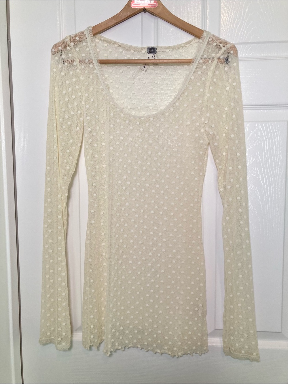 Free People 🟣 We The Free Size Large Sheer Dot Texture Long Sleeve Top in Cream